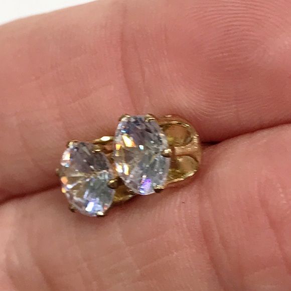 Vintage C&L 7mm Round Cut Prong Set CZ Stud Post Earrings Gold Tone Stainless - Picture 8 of 16